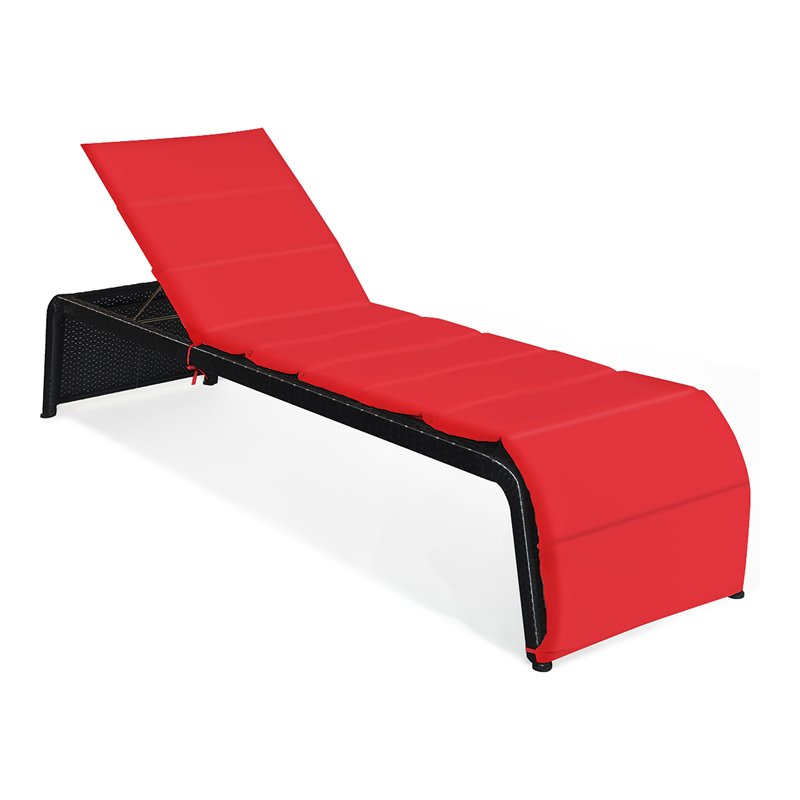 Costway Rattan Adjustable Cushioned Back Patio Lounge Chair in Red