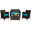 Costway 4-piece Rattan Patio Furniture Set with Sofa Chair in Turquoise