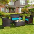 Costway 4-piece Rattan Patio Furniture Set with Sofa Chair in Turquoise