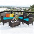 Costway 4-piece Rattan Patio Furniture Set with Sofa Chair in Turquoise