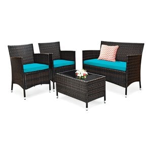 Costway 4-piece Rattan Patio Furniture Set with Sofa Chair in Turquoise