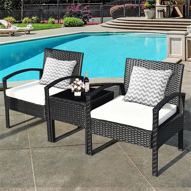 Costway 3-piece Rattan Patio Furniture Set with Seat Cushions in Black