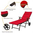Costway Aluminum Rattan Patio Lounger Recliner Chair with Wheels in Red