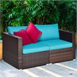 Costway 2-piece Rattan Patio Corner Sofa Set with Blue Cushion in Brown