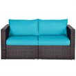 Costway 2-piece Rattan Patio Corner Sofa Set with Blue Cushion in Brown