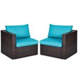 Costway 2-piece Rattan Patio Corner Sofa Set with Blue Cushion in Brown