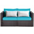 Costway 2-piece Rattan Patio Corner Sofa Set with Blue Cushion in Brown