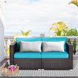 Costway 2-piece Rattan Patio Corner Sofa Set with Blue Cushion in Brown
