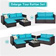 Costway 2-piece Rattan Patio Corner Sofa Set with Blue Cushion in Brown