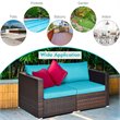Costway 2-piece Rattan Patio Corner Sofa Set with Blue Cushion in Brown