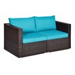 Costway 2-piece Rattan Patio Corner Sofa Set with Blue Cushion in Brown