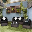 Costway 6-piece Rattan Patio Furniture Set with Sponge Padded Cushions in Black