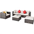 Costway 6-piece Rattan Patio Furniture Set with Sponge Padded Cushions in White