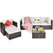 Costway 6-piece Rattan Patio Furniture Set with Sponge Padded Cushions in White