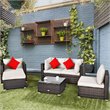 Costway 6-piece Rattan Patio Furniture Set with Sponge Padded Cushions in White