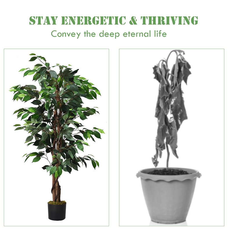 Costway 4-feet Contemporary Polyester Fabric Artificial Ficus Silk Tree in Green