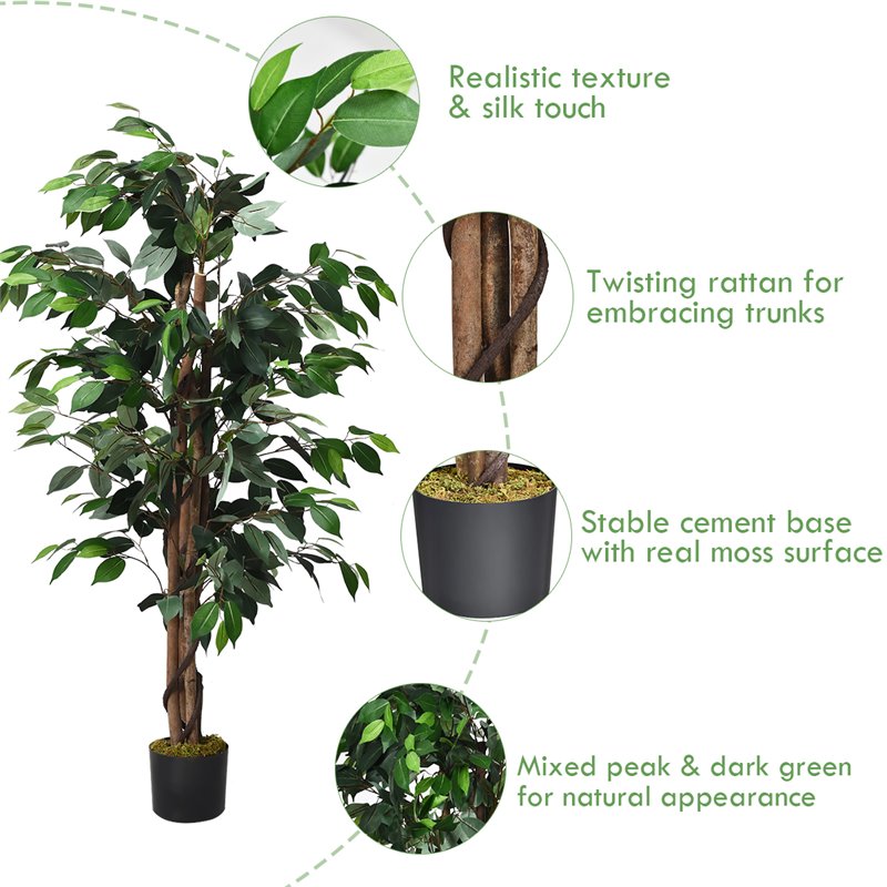 Costway 4-feet Contemporary Polyester Fabric Artificial Ficus Silk Tree in Green