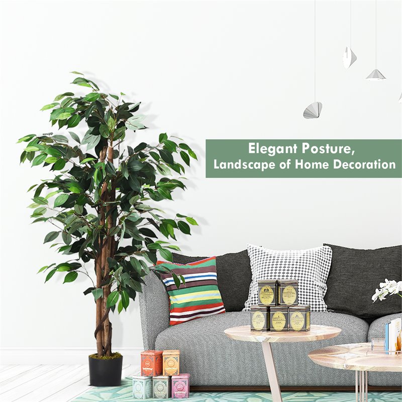 Costway 4-feet Contemporary Polyester Fabric Artificial Ficus Silk Tree in Green