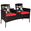 Costway Rattan Steel Patio Loveseat Sofa Set with 2 Thick Cushions in Red