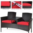Costway Rattan Steel Patio Loveseat Sofa Set with 2 Thick Cushions in Red