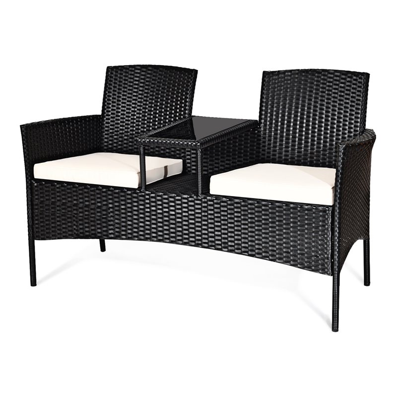 Costway Rattan and Metal Cushioned Seat Patio Conversation Set in Black
