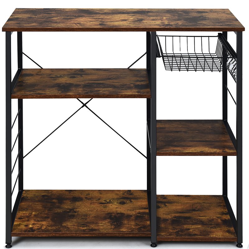 Costway Engineered Wood and Steel Kitchen Baker's Rack with 6 Hooks in Black
