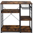 Costway Engineered Wood and Steel Kitchen Baker's Rack with 6 Hooks in Black