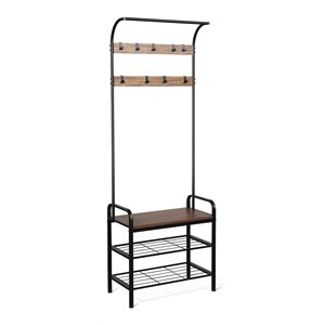 Costway Contemporary Iron and MDF Hall Tree with 9 Hooks in Rustic Brown