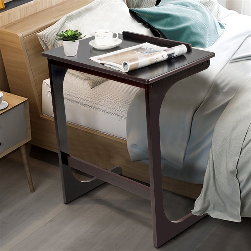 Costway C-Shape Bamboo Adjustable Laptop Desk with Tilting Top in Brown