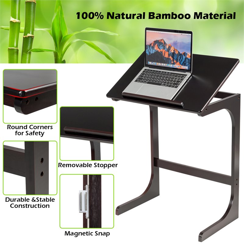 Costway C-Shape Bamboo Adjustable Laptop Desk with Tilting Top in Brown