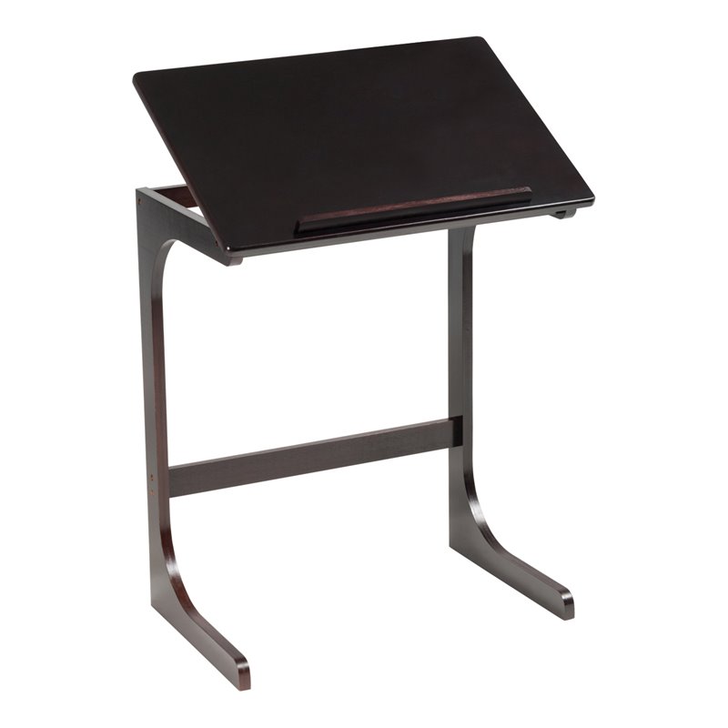 Costway C-Shape Bamboo Adjustable Laptop Desk with Tilting Top in Brown