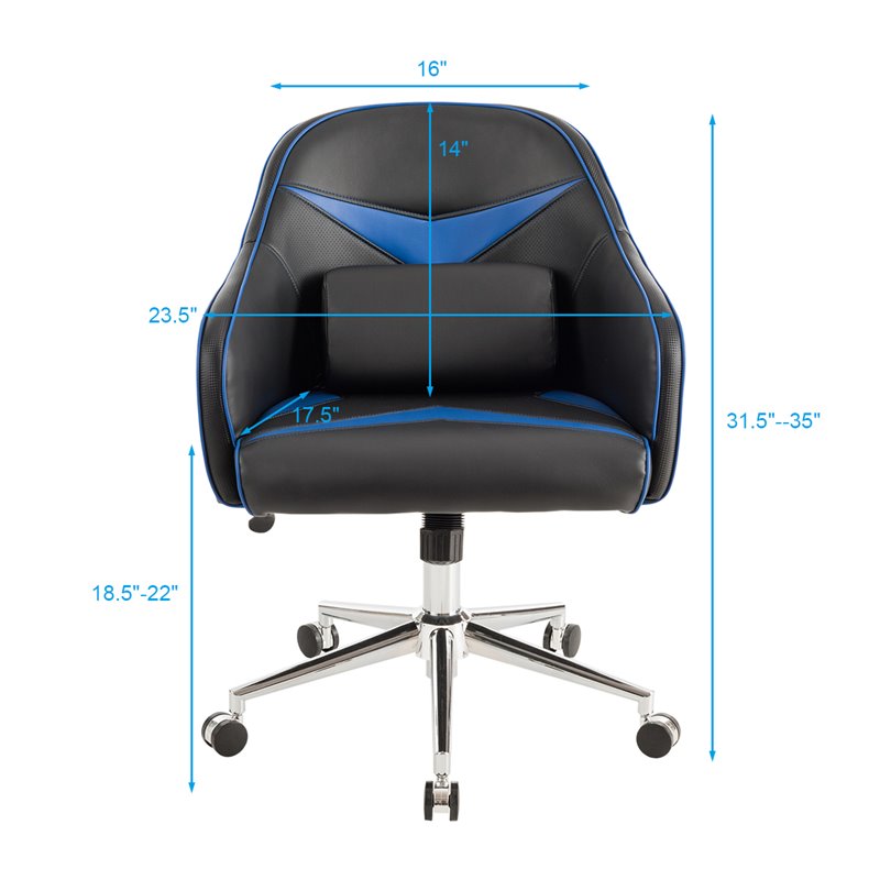 Costway Contemporary PVC & PU Office Chair with Massage Lumbar Support in Blue