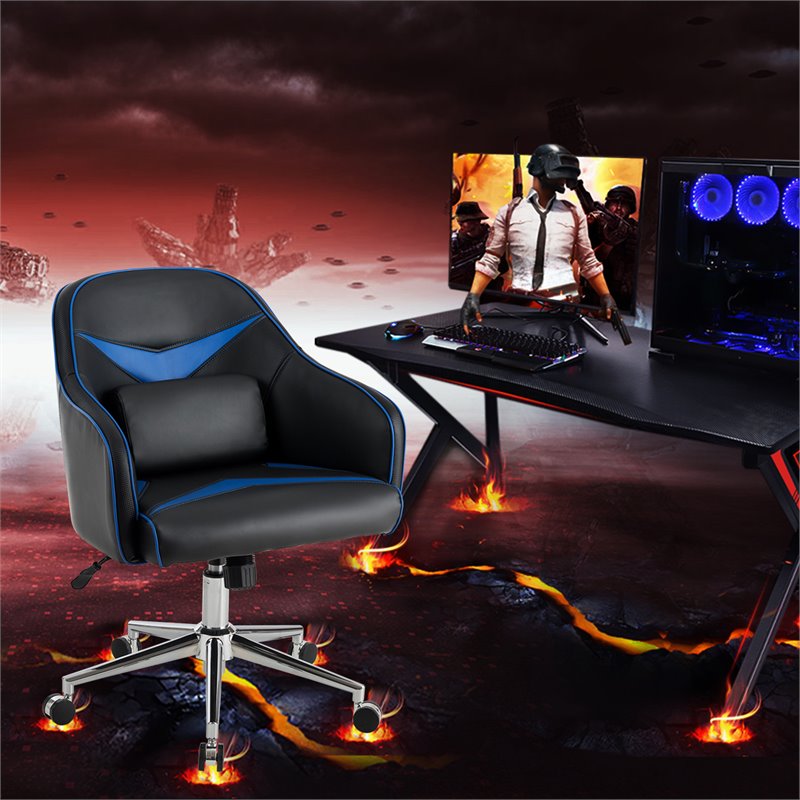 Costway Contemporary PVC & PU Office Chair with Massage Lumbar Support in Blue
