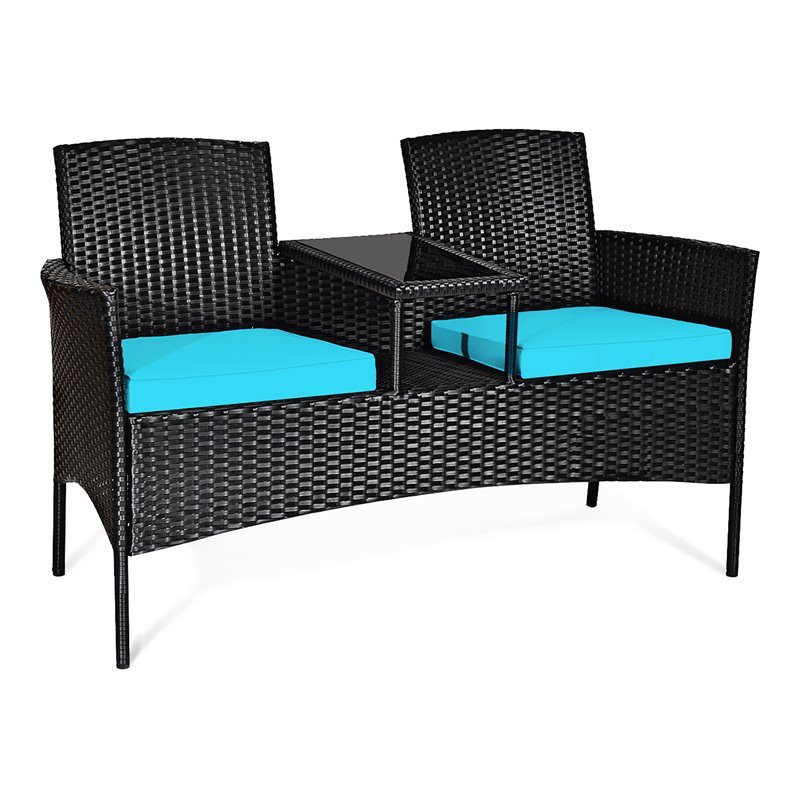 Costway Rattan and Metal Cushioned Seat Patio Conversation Set in Turquoise
