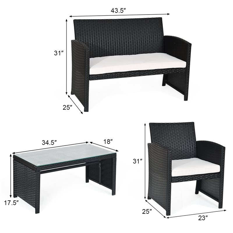 Costway 4-piece Rattan Patio Furniture Set with Cushion in Black
