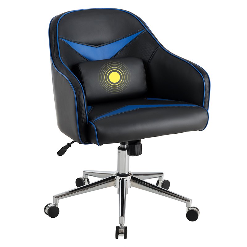 Costway PVC and PU Swivel Office Chair with Massage Lumbar Support in Blue