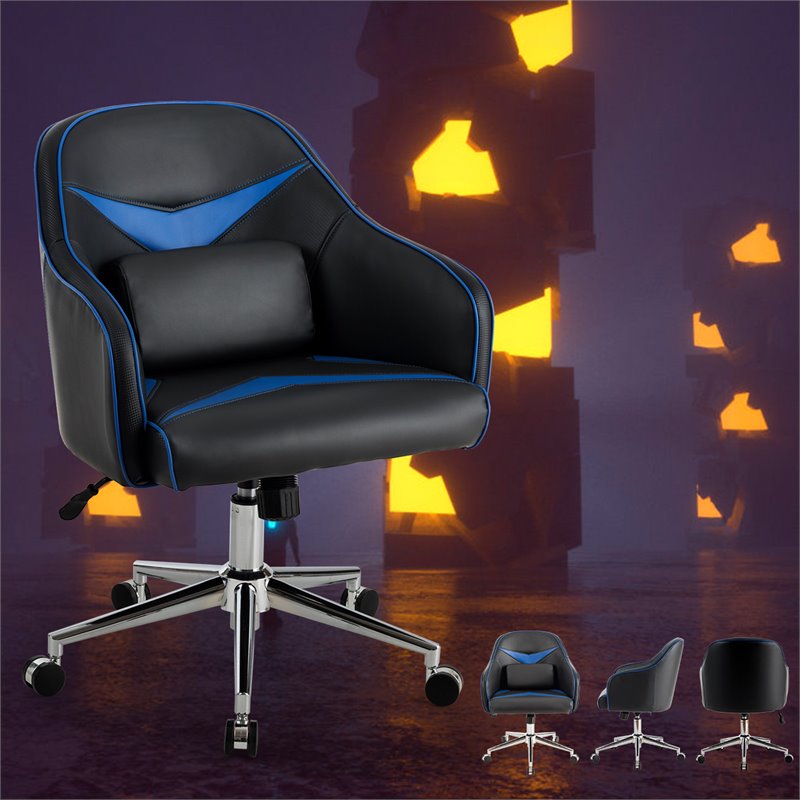 Costway PVC and PU Swivel Office Chair with Massage Lumbar Support in Blue