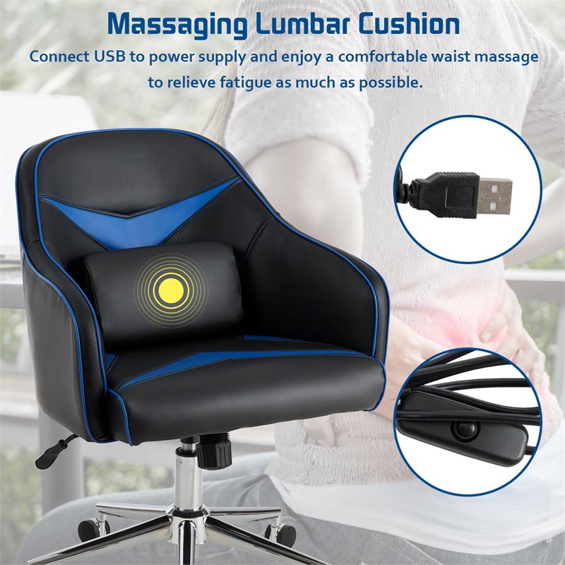Costway PVC and PU Swivel Office Chair with Massage Lumbar Support in Blue