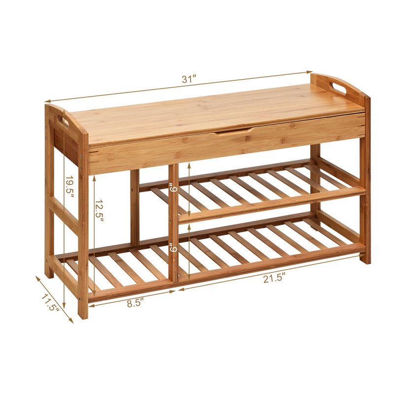 Costway 3-tier Contemporary Premium Bamboo Shoe Rack in Natural