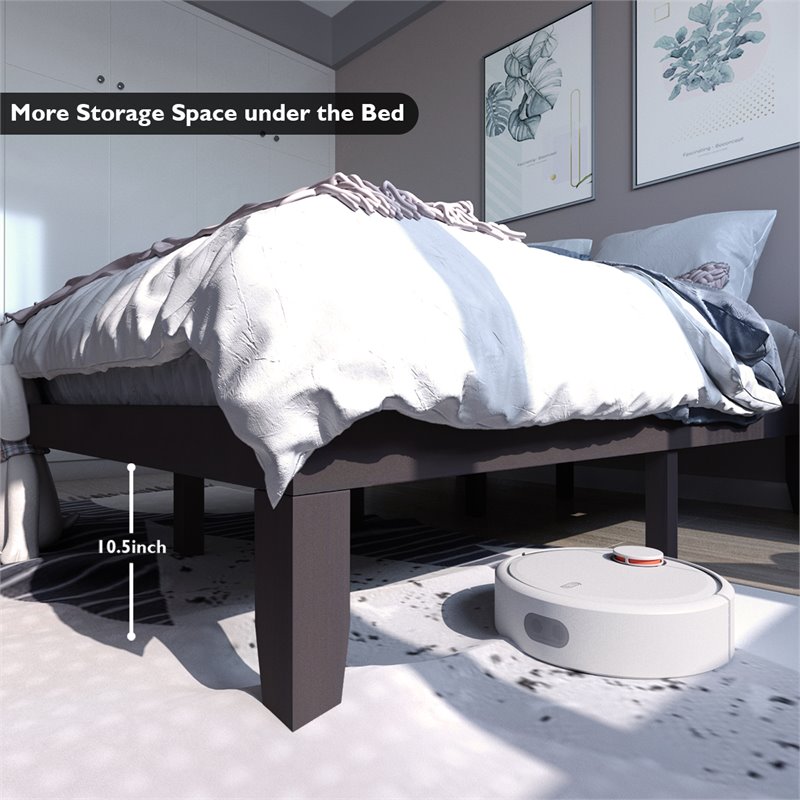 Costway Rubber Wood and Poplar Wood Queen Size Bed Frame in Espresso