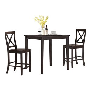 Costway 3-Piece Rubber Wood Kitchen Dining Set with 2 Chairs in Espresso