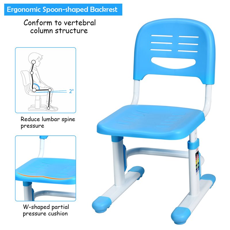 Costway MDF and Steel Adjustable Height Children's Desk Chair Set in Blue Finish