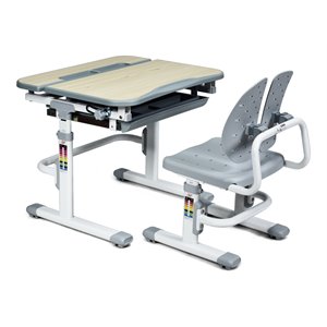 Costway MDF and Iron Adjustable Children Desk Chair Set with Drawer in Gray