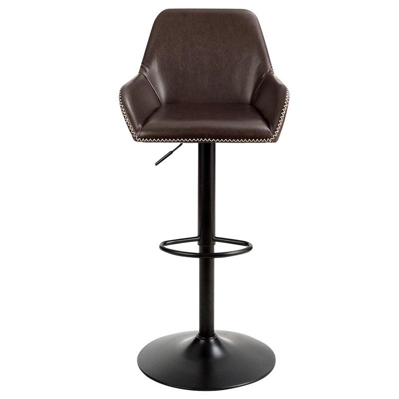 Costway Leather and Iron Retro Adjustable Swivel Bar Stool in Brown