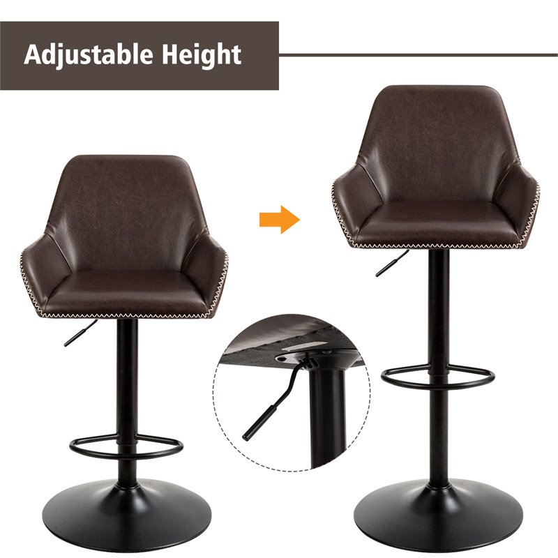 Costway Leather and Iron Retro Adjustable Swivel Bar Stool in Brown