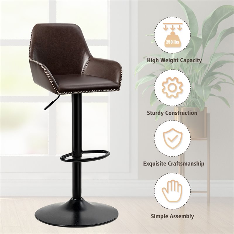 Costway Leather and Iron Retro Adjustable Swivel Bar Stool in Brown