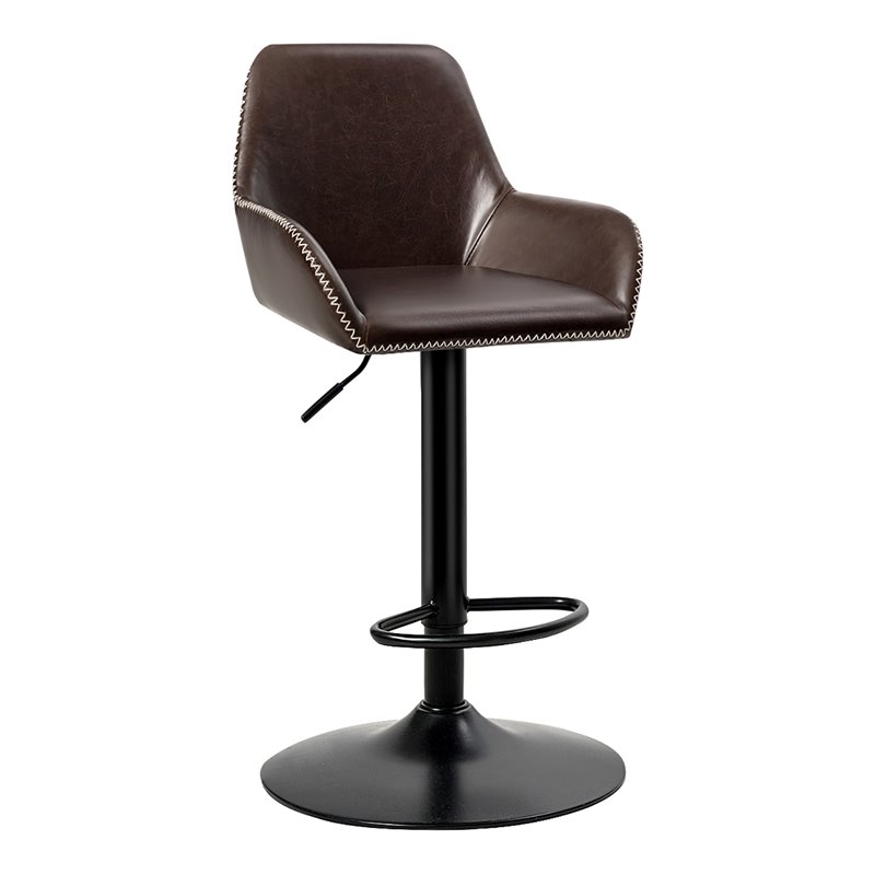 Costway Leather and Iron Retro Adjustable Swivel Bar Stool in Brown