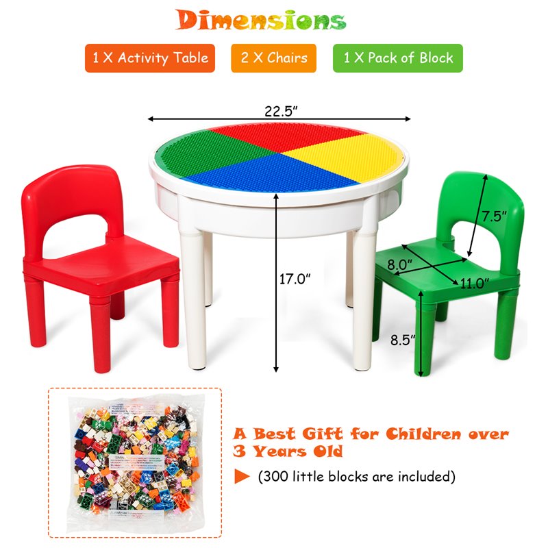 Costway PP Plastic Kids Activity Table Set with 2 Chairs in Multi-Color