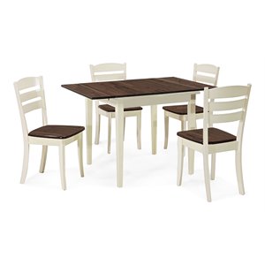 Costway 5-piece Rubber Wood Dining Table Set with 4 Chairs in Walnut/Milky White