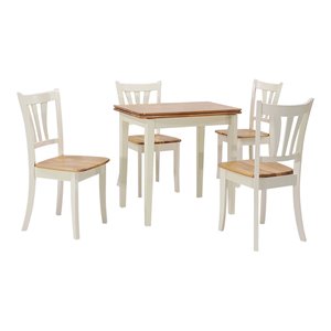 Costway 5-piece Rubber Wood Dining Table Set with 4 Chairs in Natural